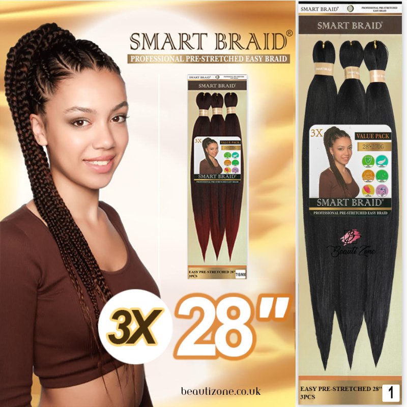 Smart Braid 3X PACK 28" Pre-Stretched I Pre-Plucked l Pre-Pulled Easy Braid Hair, Smart Braid, Beautizone UK