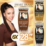 Smart Braid 6X PACK 28" Pre-Stretched I Pre-Plucked l Pre-Pulled Easy Braid Hair, Smart Braid, Beautizone UK